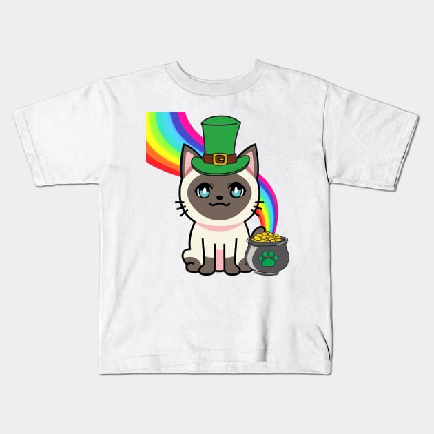 Cute Siamese cat is a leprechaun Kids T-Shirt by Pet Station